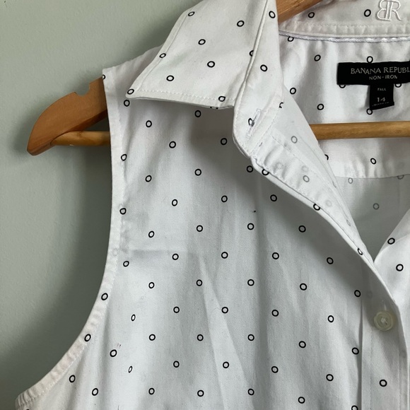 BANANA REPUBLIC White and Black Cotton Blend Button Down Tank Size 14T - Picture 3 of 10